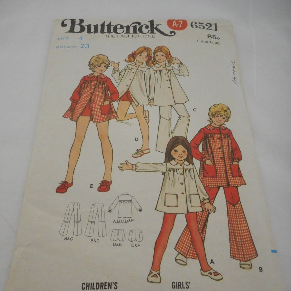 Vintage 1970s Girls cut Butterick pattern 6521